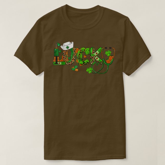 Nurse St Patricks Day EKG Shamrock Lucky Nurse  T-Shirt (Design Front)
