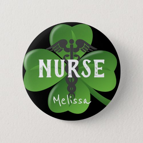 Nurse St Patricks Day Green Shamrock Caduceus Button