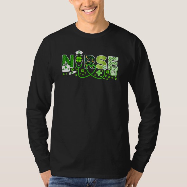 Nurse St Patrick's Day Lucky Nurse Shamrock Love N T-Shirt (Front)