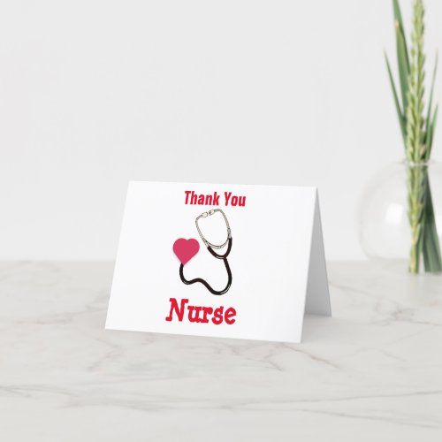 Nurse Stethoscope and Red Heart Thank You Card