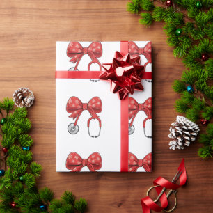 Nurse Stethoscope Christmas Bow Coquette Girly Wrapping Paper