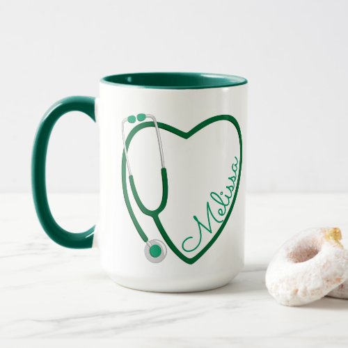 Nurse Stethoscope Heart Green Coffee Fun Mug