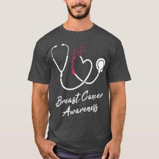 Nurse Stethoscope Heart Pink Ribbon Breast Cancer T-Shirt
