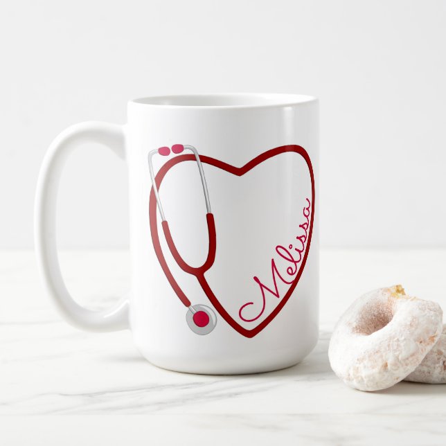 Nurse Stethoscope Heart Red Coffee Fun Coffee Mug (With Donut)