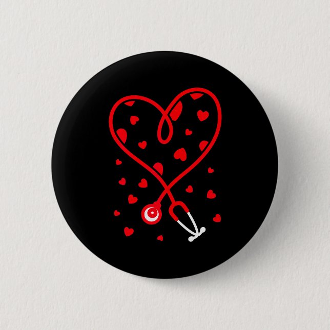 Nurse Stethoscope Heart Valentine's Day Nursing  Button (Front)