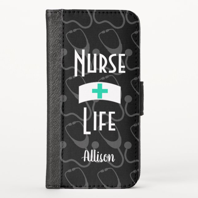 Nurse Stethoscope Medical Pattern Personalized iPhone Wallet Case (Front)