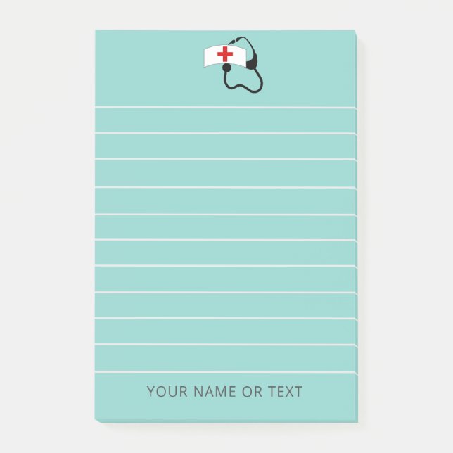 Nurse Stethoscope Medical Teal Personalized Post-it Notes (Front)