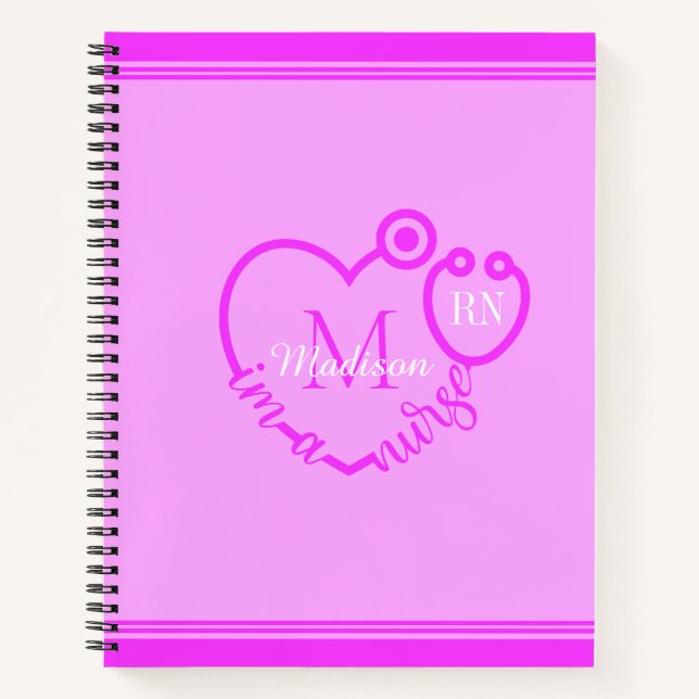 Nurse Stethoscope Modern Personalize Monogram Name Notebook (Front)