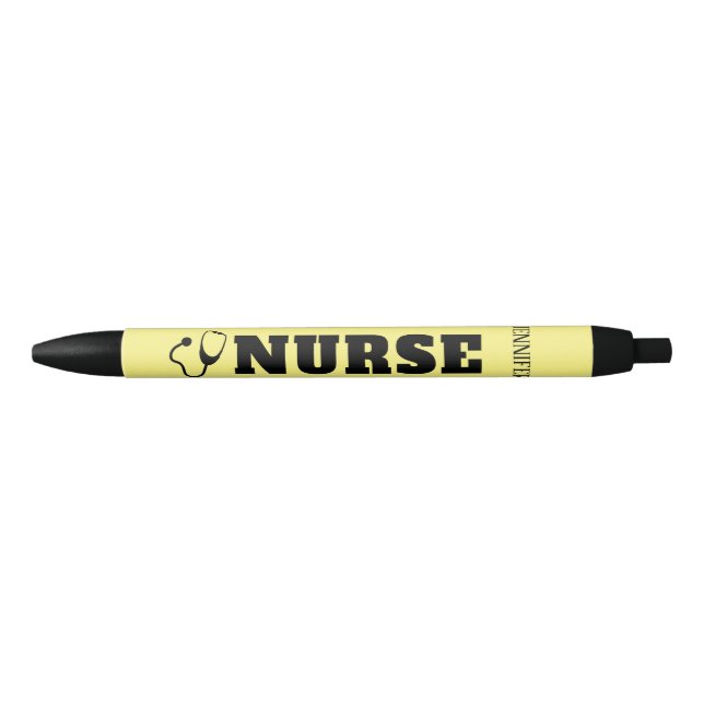 Nurse Stethoscope Pastel Yellow Personalized Name Pen (Front)