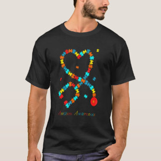 Nurse Stethoscope Puzzle Autism Awareness T-Shirt