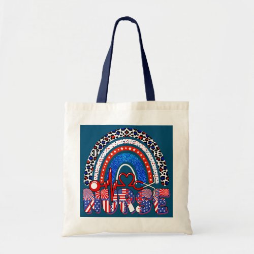 Nurse Stethoscope Rainbow 4th Of July Memorial Tote Bag