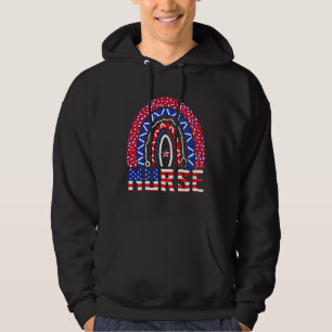 Nurse Stethoscope Rainbow Memorial Day 4th Of July Hoodie