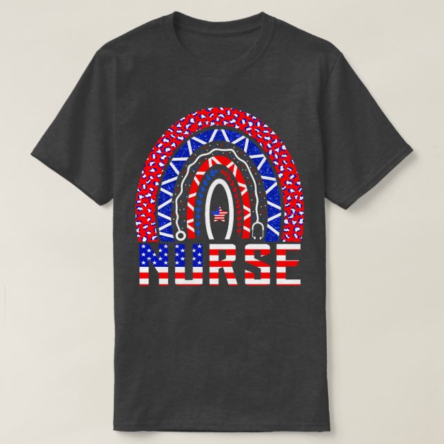 Nurse Stethoscope Rainbow Memorial Day 4th Of July T-Shirt (Design Front)