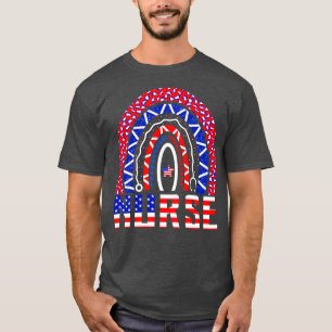 Nurse Stethoscope Rainbow Memorial Day 4th Of July T-Shirt
