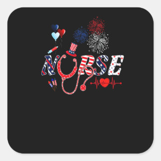 Nurse Stethoscope Usa American Flag Happy 4th Of J Square Sticker