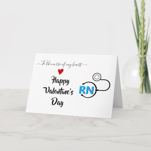 Nurse stethoscope Valentines day blue RN Card (Front)