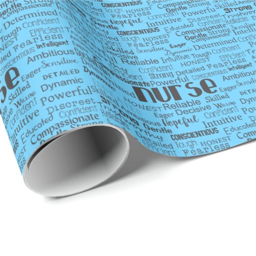 Nurse Strong Adjectives Blue Wrapping Paper