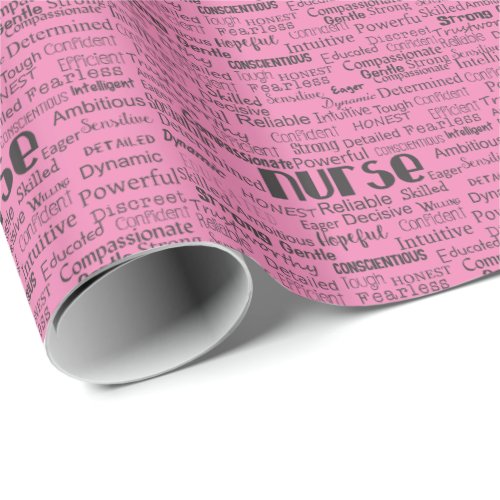 Nurse Strong Adjectives Pink Wrapping Paper