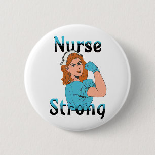 Nurse Strong   Vintage Retro Vibes Button