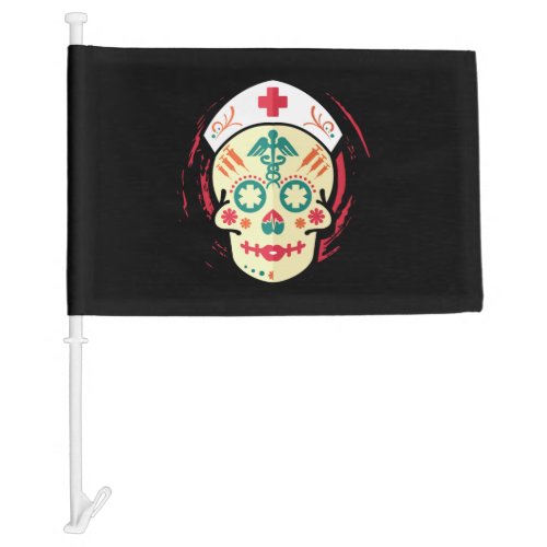 Nurse Sugar Skull Car Flag