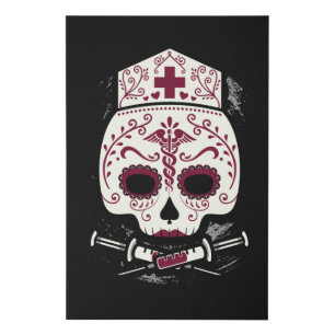 Nurse Sugar Skull Faux Canvas Print