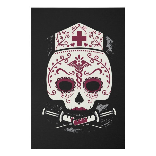 Nurse Sugar Skull Faux Canvas Print (Front)