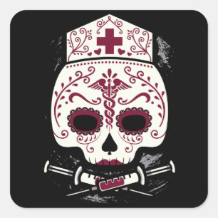 Nurse Sugar Skull Square Sticker
