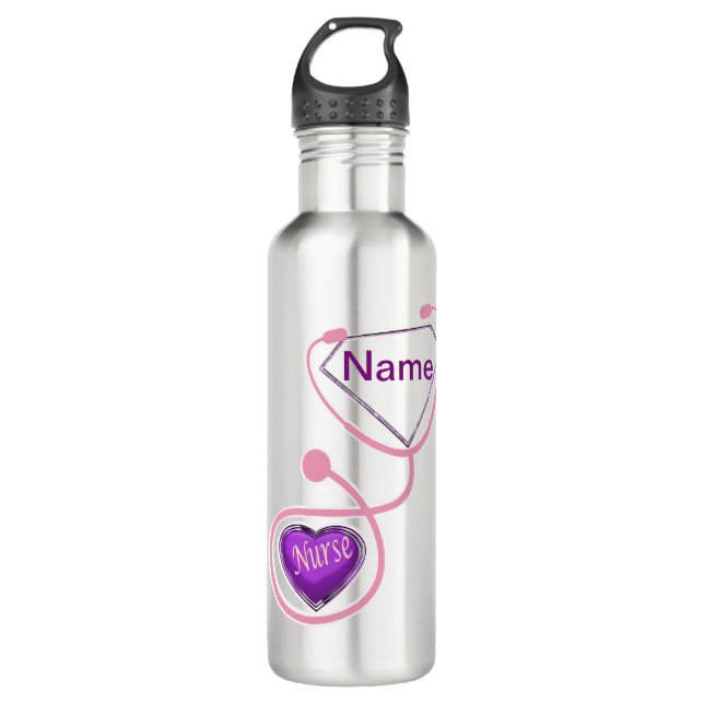 Nurse Super Stethoscope Glitter add Name Stainless Steel Water Bottle (Front)