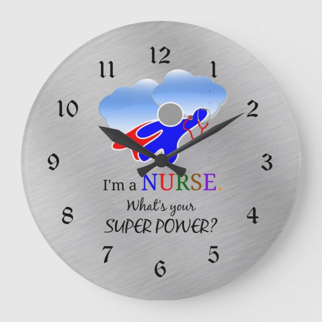 Nurse Superhero Humor Large Clock (Front)