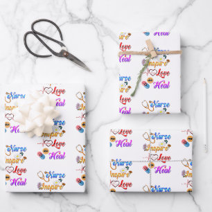 Nurse Supplies Inspire Love Heal Med Therapist Wrapping Paper Sheets