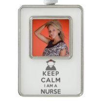 Nurse Symbol Keep Calm I am a Nurse Silver Plated Framed Ornament