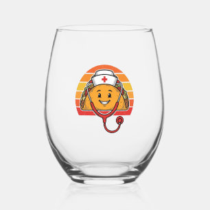 Nurse Taco Retro Vintage Engraving Design_1 Stemless Wine Glass