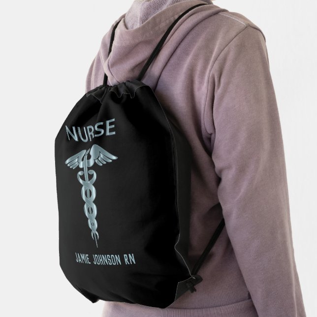 Nurse - Teal and Black Drawstring Bag (Insitu)