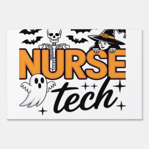 Nurse Tech - Halloween - with skeleton, witch, and Sign