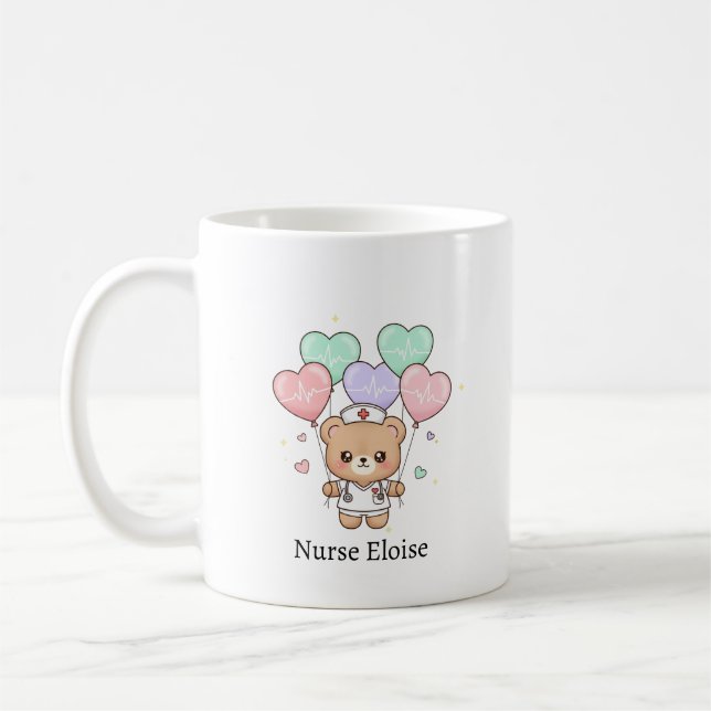 Nurse Teddy Bear – Custom Name Gift for Nurses Coffee Mug (Left)