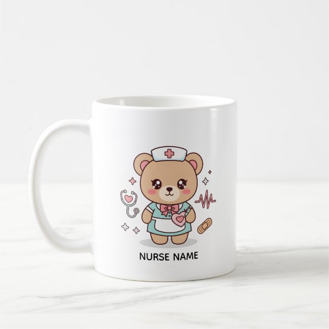 Nurse Teddy Bear – Custom Name Gift for Nurses  Coffee Mug (Left)