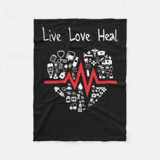 Nurse tee heartbeat - live love heal Scoop Fleece Blanket