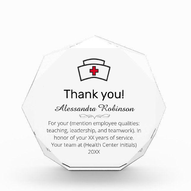 Nurse Thank you appreciation gift Acrylic Award (Front)