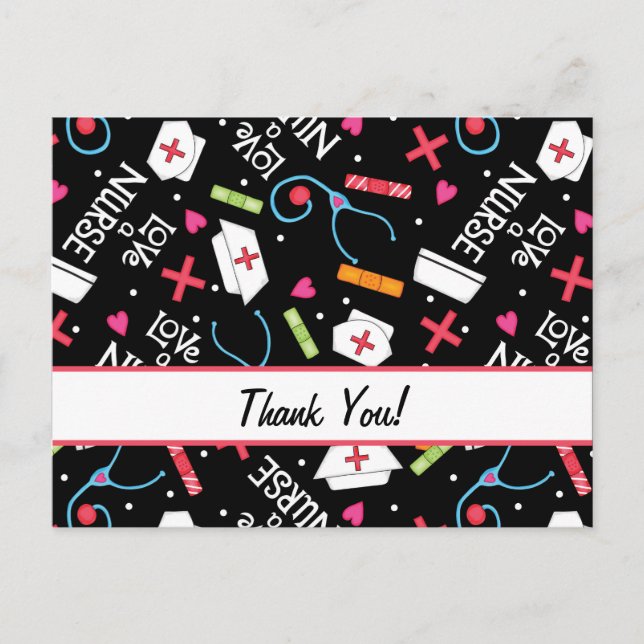 Nurse Thank You Black Customizable Postcard (Front)