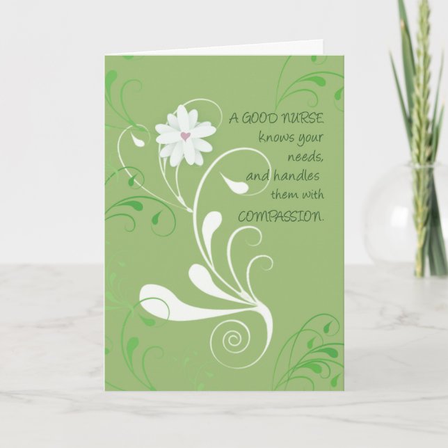Nurse Thank You, Green Swirls Thank You Card (Front)