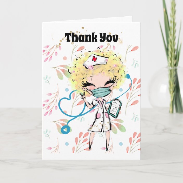 Nurse thank you illustration caucasian blonde girl card | Zazzle