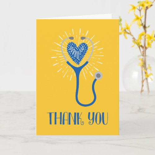 Nurse Thank You Stethoscope Blue Yellow Thanks Card