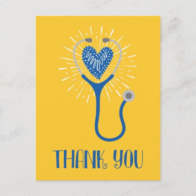 Nurse Thank You Stethoscope Blue Yellow Thanks Postcard (Front)