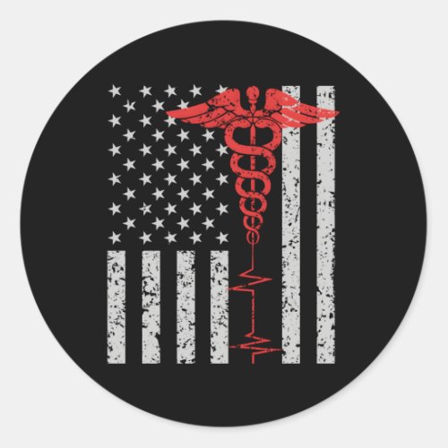 Nurse Thin Red Line Caduceus American Flag Classic Round Sticker