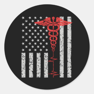 Nurse Thin Red Line Caduceus American Flag Classic Round Sticker
