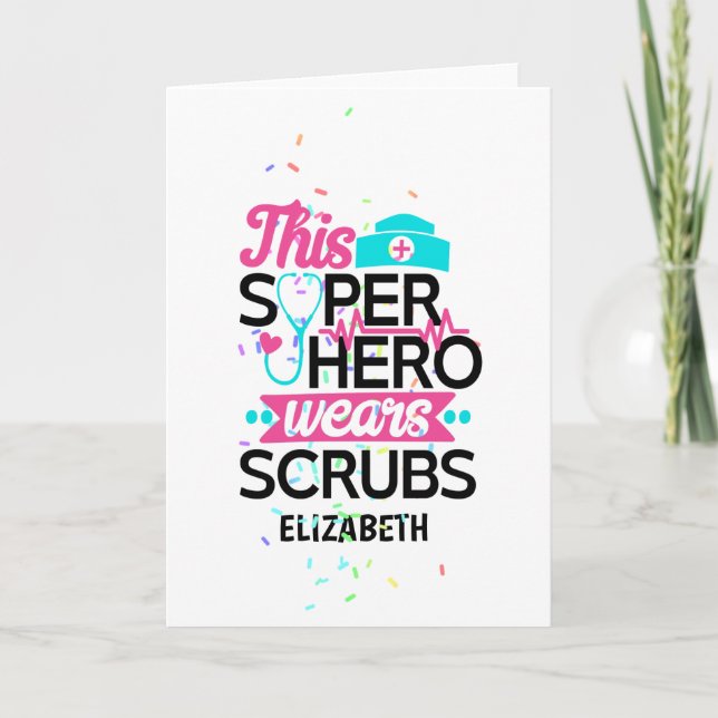 Nurse - This Superhero Wears Scrubs - Add Name Card (Front)