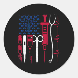 Nurse Tool American Flag Pride 4th Of July Proud N Classic Round Sticker
