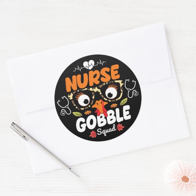 Nurse Turkey Gobble Squad Thanksgiving Nursing Classic Round Sticker (Envelope)