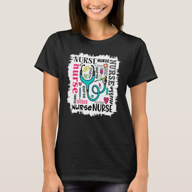 Nurse Typography Bleach Painting Pattern T-Shirt (Front)
