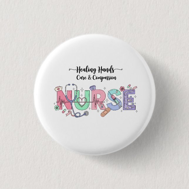 Nurse Typography with Stethoscope Medical Icons  Button (Front)